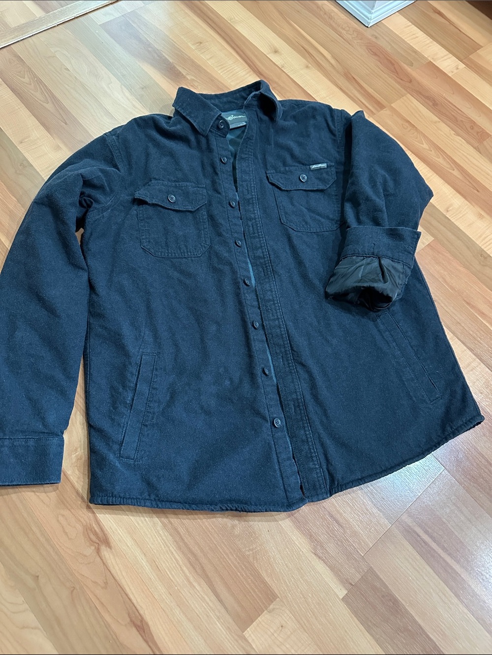 Men's Charcoal Fleece-lined Button-Up Flannel Shirt Jacket L-Tall